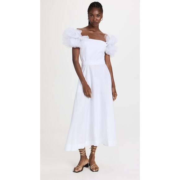 NWT Fanm Mon White Giamba Tulle Linen Embroidered Dress Size XL - Picture 1 of 7